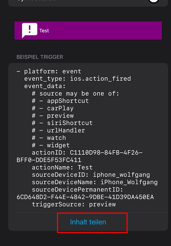 Sample trigger code for the action