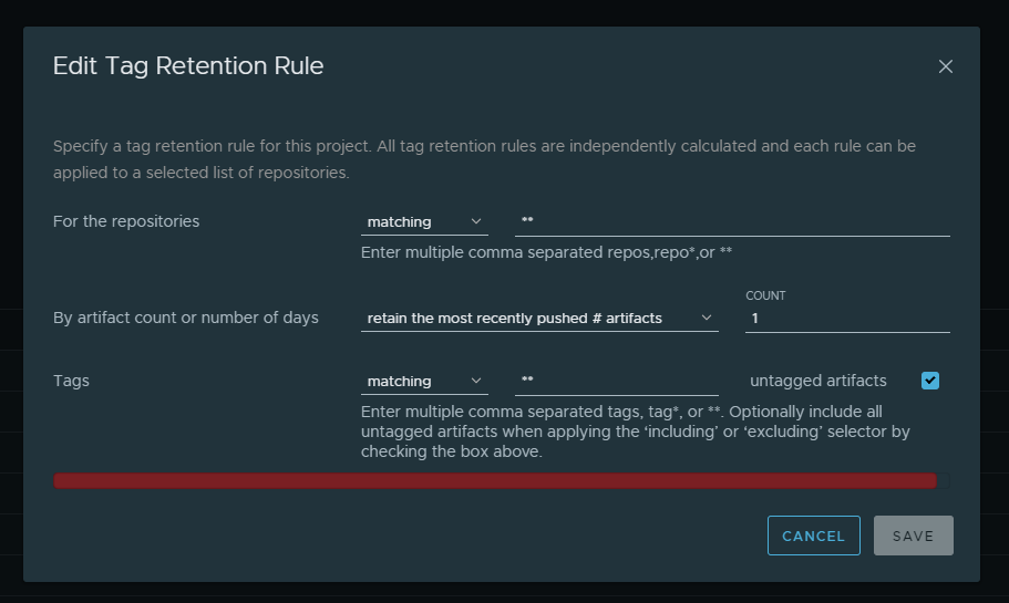 Adding a retention rule to only keep the latest image