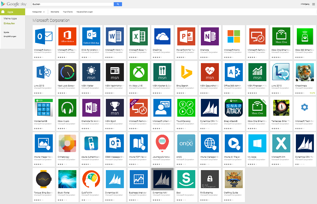 Microsoft Apps in Google Play Store