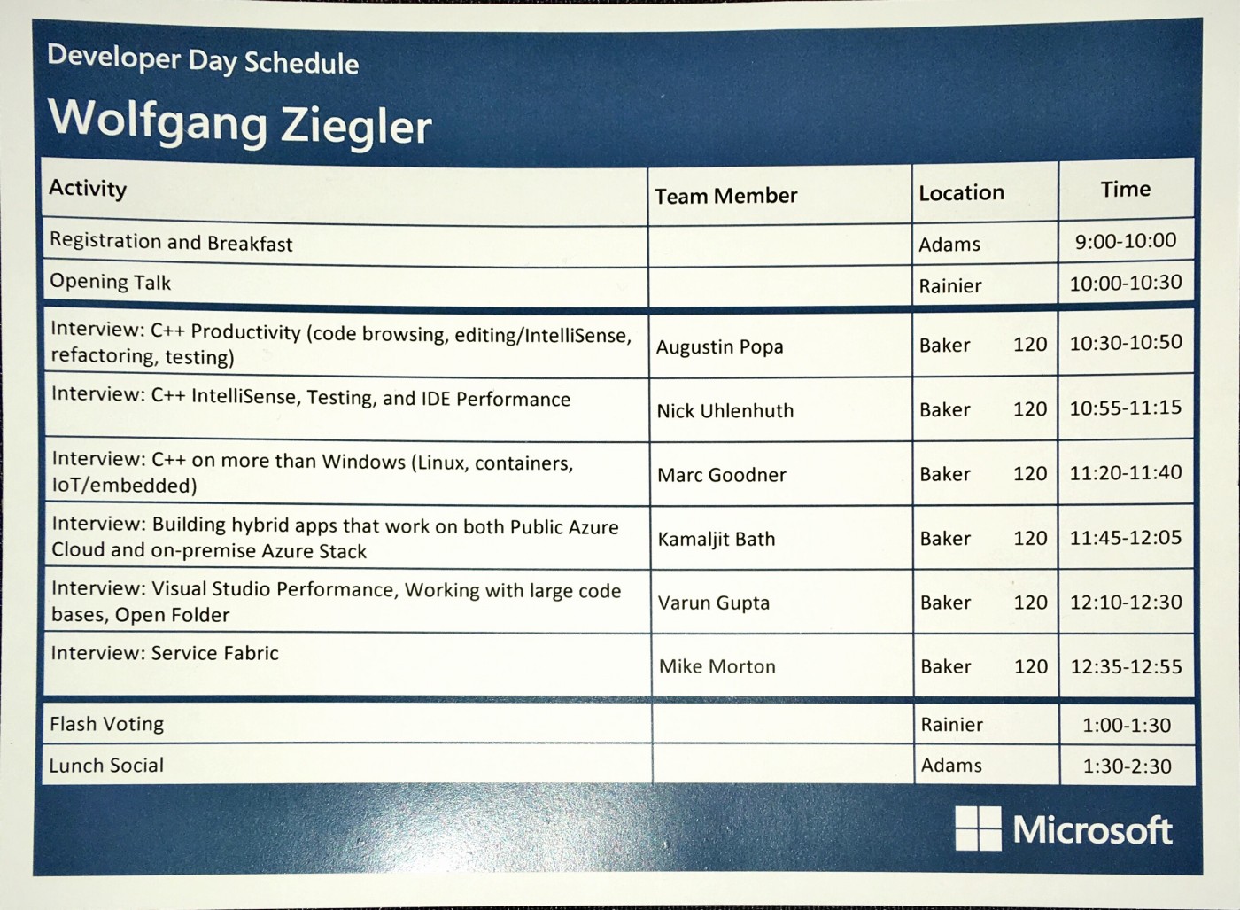 My Developer Day schedule