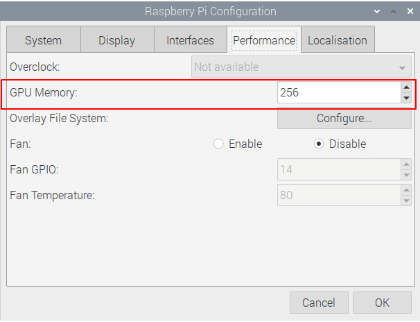 The Raspberry Pi Configuration dialog