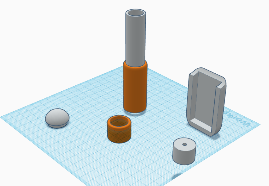 The blaster parts in TinkerCad