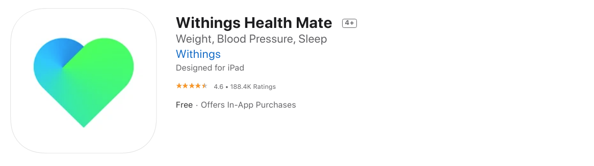 The Withings Health Mate app download screen