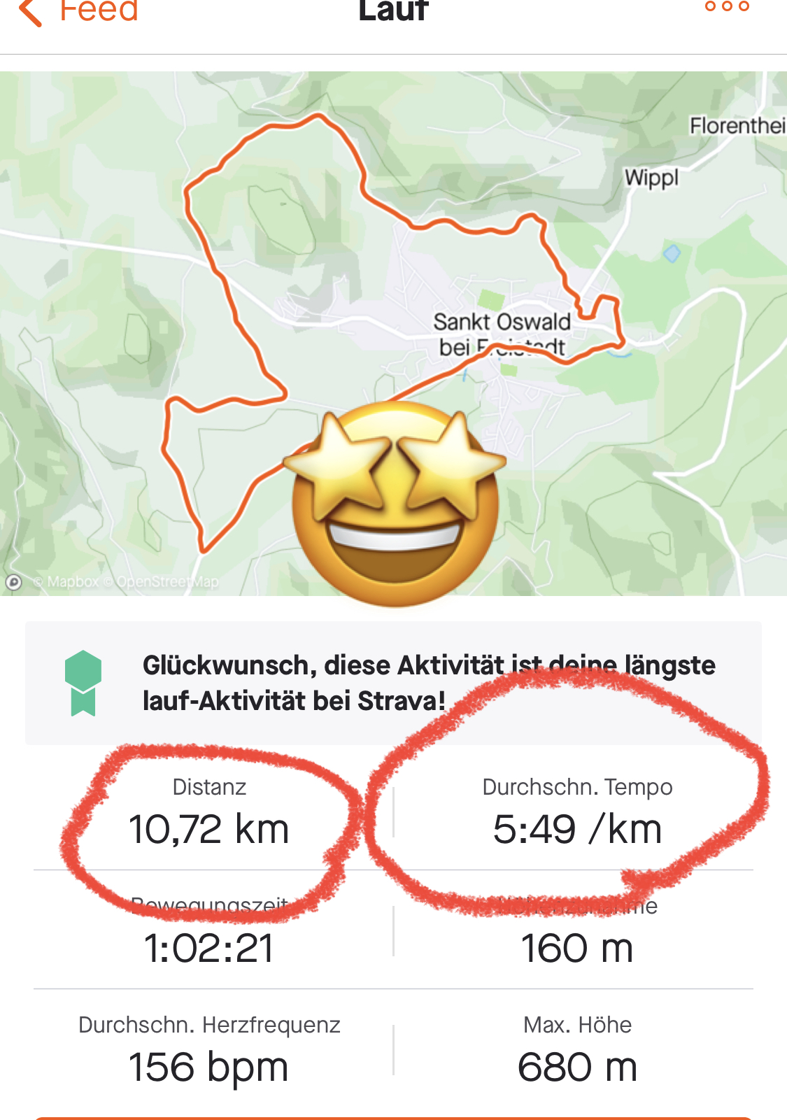Strava App: I ran 10.72km
