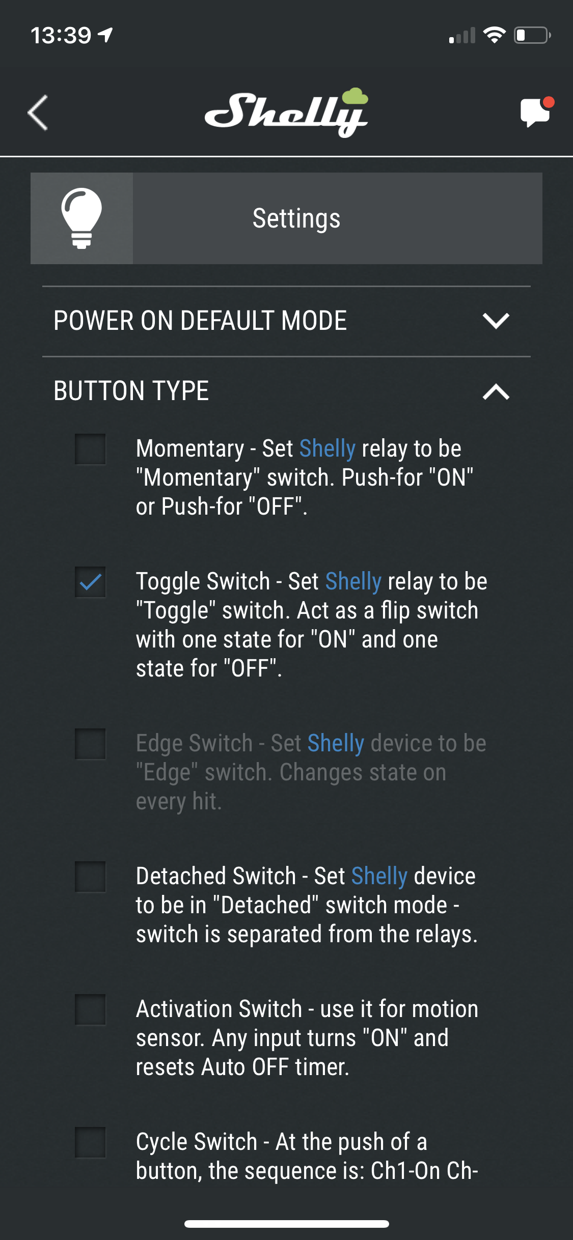 Edge Switch Mode is disabled