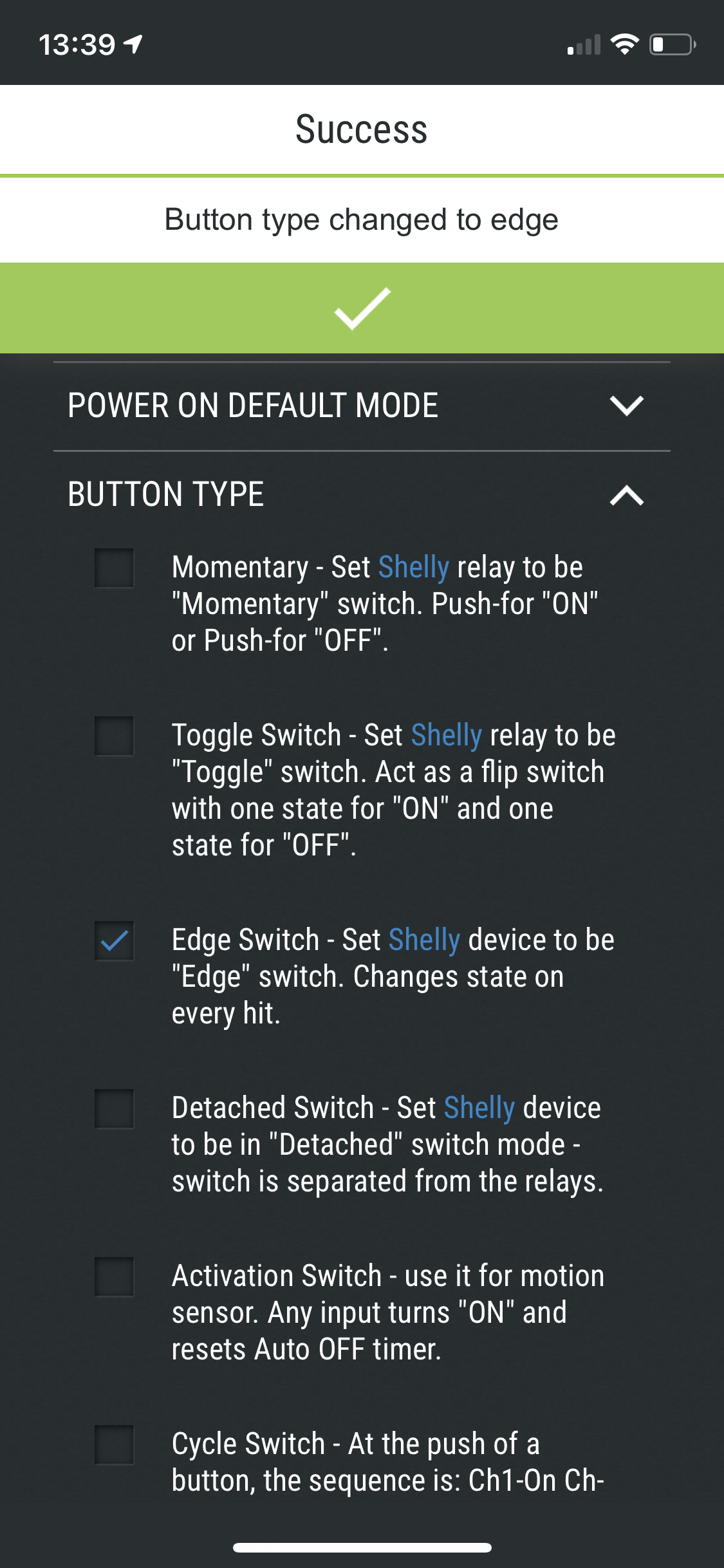 Shelly 2 Automatically turns ON/OFF with external switch connected