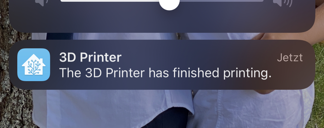 Screenshot of the "The 3D Printer has finished printing" notification