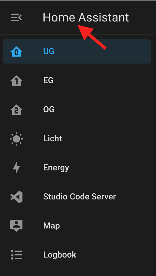 The Home Assistant text at the top of the side panel