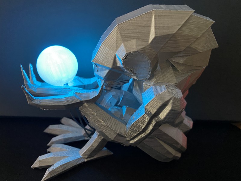 The finished Chozo statue holding a glowing ball