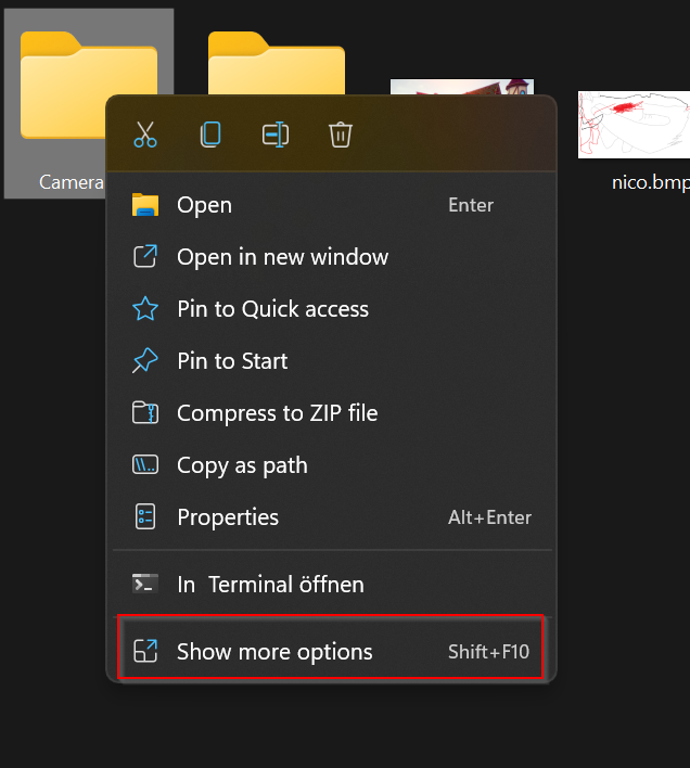 The Windows 11 default context menu