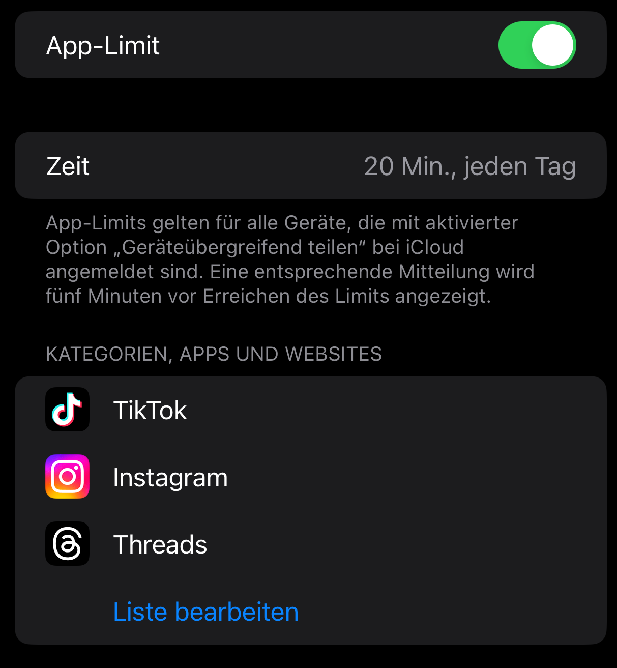iOS social media app limit
