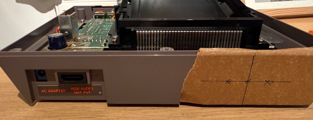 Marking the drill holes for the RCA jacks